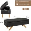 Mid-Century Modern Black Faux Leather End of Bed Storage Bench Ottoman
