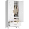 White 2-Door Wardrobe Armoire Cabinet with Storage Drawer and Hanging Rod
