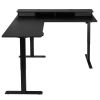 L Shaped Desk, Electric Adjustable Height Corner Gaming Desk with CPU Stand, Dual Hooks and Fabric Drawers, L-Shaped Computer Table with Light Strip f
