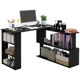 Black L-Shaped Desk 360° Rotating Home Office Corner Computer Desk with Storage