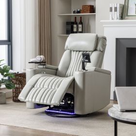 270° Power Swivel Recliner,Home Theater Seating With Hidden Arm Storage and LED Light Strip,Cup Holder,360° Swivel Tray Table,and Cell Phone Holder,So