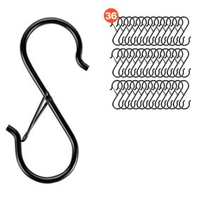 S Hooks 36 Pack, 39.68 LBS Capacity for Bars up to 0.85 Inch, S Shaped Hooks with Safety Buckle, Heavy Duty Metal Hangers for Plants, Jeans