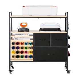 Rolling Craft Cart and Storage Table, Compatible with Cricut Machines, Crafting Table Organization Workstation, Craft Rolling Storage Organizer with 2