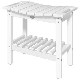 2-Tier Shower Bench, HDPE Weather Resistant Outdoor Side Table with Non-Slip Pads, Handles for Patio, Pool, White