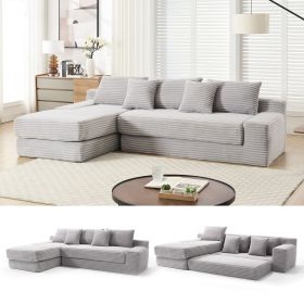 Memory foam L-shaped compression sofa for living room - No Assembly Convertible Sofa Bed, Corduroy Fabric Compression Sofa, Modular Couch for Bedrooms