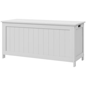 39.4" Storage Trunk with 2 Safety Hinges, Wooden Bench, Side Handles, Chest for Playroom, White