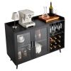 Wine Cabinet, Coffee Bar Cabinet with 9 Wine Bottle Racks, Modern Buffet Sideboard with Glass Holder, Adjustable LED Brightness, for Home Kitchen, Liv