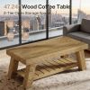 Rectangular Coffee Table, 47.24" Farmhouse Center Table with 2-Tier Storage