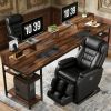 Two Person Desk, Computer Desk With Monitor Stand and 4 Open Shelf