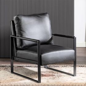 Classic Mid Century Modern Accent Chair with Durable Square Metal Frame, Armchair for Living Room, Bedroom, Home Office in Spotted Microfiber Upholste