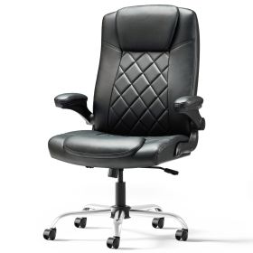 Executive Office Chair w/Flip-Up Arms Managerial Home Desk Chair w/Lumbar Support Adjustable PU Leather