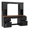 Farmhouse Arched Computer Desk with Hutch, Mid-Century Walnut Home Office Workstation with Charging Station & Keyboard Tray, All-in-One Writing Desk w