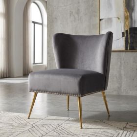 Printed Cloth Accent Chair, Armless Slipper Chair with Metal Legs, Modern Upholstered Side Chair for Living Room Bedroom Small Spaces