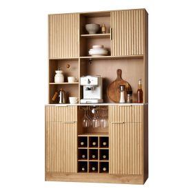 Wine Cabinet, Coffee Bar Cabinet with 9 Wine Bottle Racks, Modern Buffet Sideboard with Glass Holder, LED Light, Charging Station, for Home Kitchen, L