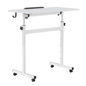 Standing Desk, Adjustable Height Mobile Stand Up Desk 360° Tilting Desktop, 32 x 16 in Small Computer Sit Stand Rolling Workstation w/ Hook, Lockable