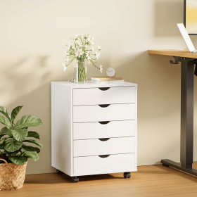 5 DrawerStorageCabinet with Wheels for Bedroom,Home, Office Organization, White