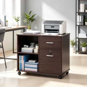 Lateral File Cabinet with Wheels Mobile Printer Cart with Open Shelves & Drawers, Holds A4 Documents