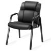 Faux Leather Waiting Room Chair, Office Guest Chair with Padded Arms, for Reception, Conference, Meeting, or Home Use, Basic Black(1 PCS)