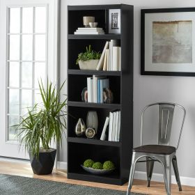 Framed 5-Shelf Bookcase with Adjustable Shelves, True Black Oak