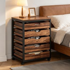 Wooden Storage Dresser Cabinet with Wheels 5Drawer Chest Mobile Organizer for Bedroom Living Room