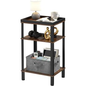 Small Side Table for Small Spaces - Slim End Table with Magazine Holder - 2 in 1 Design Narrow End Table Living Room - Skinny Bedside Table Nightstand