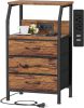 Night Stand with Charging Station, USB Ports and Outlets, 28.3 Inch Tall Bedside Table with Wood Shelf