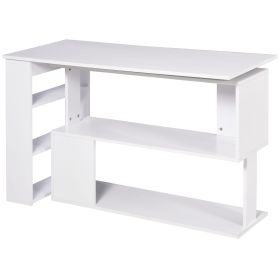 360Â° Rotating Home Office Desk L Shaped Corner Computer Desk with Storage Shelves, Writing Table Workstation, White