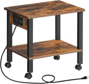2-Tier Printer Stand with Charging Station, Under Desk Printer Table, Printer Cart with Storage Shelves, Shelf for Small Spaces