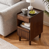 Wooden Bedside Table with 1 Drawer Open Shelves, Wood Board Side Tables Storage Small Narrow Desk Chest of Drawer, Lamp Stand Nightstand Cabinet