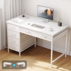 40" Home Office Desk with 6 Drawers, Modern Computer Desk with Small Space, Corner Computer Desk, Pure White
