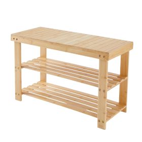 3-Tier Bamboo Shoe Rack Bench, 11.3 x 27.6 x 17.8 Inches Compact Storage Organizer with 286lb Capacity for Entryway, Bedroom and Living Room, Wood