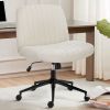 Armless Office Chair Criss Cross Legged Chair with Wheels, Comfy Home Vanity Task Desk Chair, Beige