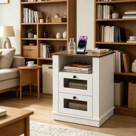 Bedside Table with Charging Station And 2 Drawers