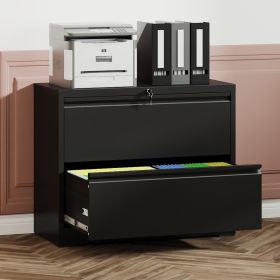 2 Drawer Lateral File Cabinet with Lock – Heavy-Duty Metal Filing Cabinet for Home Office, Space-Saving Wide Storage for Letter/Legal/A4/F4