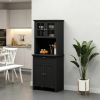 Elegant Black Buffet with  Kitchen Pantry Storage Cabinet Framed Glass Door Drawer Microwave Space