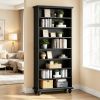 7 Tier Tall Open Bookshelf Vintage Freestanding Black Wood Bookcase Open Display Storage Shelf for Living Room Home Office