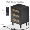 3-Drawer Nightstand with Woven Rattan Fronts and Built-in Power Outlet 15.75"*13.78"*23.82" Black