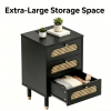 3-Drawer Nightstand with Woven Rattan Fronts and Built-in Power Outlet 15.75"*13.78"*23.82" Black