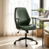 Green Leather Home Office Desk Chair Vintage Computer Chair with Padded Arms 360° Swivel Adjustable Height Tilt Function