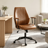 Brown Leather Home Office Desk Chair Vintage Computer Chair with Padded Arms 360° Swivel Adjustable Height Tilt Function
