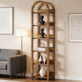 Arched Tall Bookshelf 6 Tier Open Display Bookcase Rustic Storage Shelf for Living Room