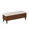 50.8-inch Multi-Functional Storage Ottoman Bench-Solid Rubberwood Bed End Bench with Linen Seat, Storage Bench for Bedroom