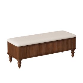50.8-inch Multi-Functional Storage Ottoman Bench-Solid Rubberwood Bed End Bench with Linen Seat, Storage Bench for Bedroom
