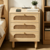 3-Drawer Nightstand with Rattan-Style Finish 15.75"*13.78"*23.82" with Power Outlet Oak