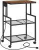 Printer Stand, 3-Tier Industrial Printer Cart with Power Outlets and 2 USB Ports, Rolling Printer Table on Wheels