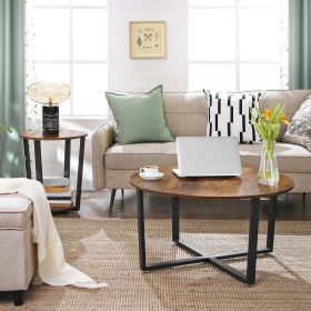 2-Tier Accent Bedside Table with Storage Shelf, Easy Assembly, Nightstand for Small Spaces, Living Room, Bedroom, Rustic Brown and Ink Black