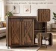 Brown Buffet Cabinet Kitchen Sideboard with Sliding Barn Doors Storage Server Wood Grain Finish for Dining Room