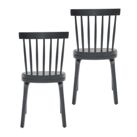Windsor Dining Chairs Set of 2,Wood Farmhouse Spindle Back, Widen Seat, Mid-Century Modern French Country Style, for Living Room Restaurant, Blac