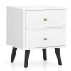 Mid Century Modern Bedside Table Nightstand with Golden Knobs and Raised Support Legs