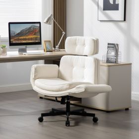 Criss Cross Chair with Adjustable Armrests & Wheels & Headrest, Lounge Vanity Desk Chair with Wide Seat for Cross-Legged Sitting, Swivel Task Office C